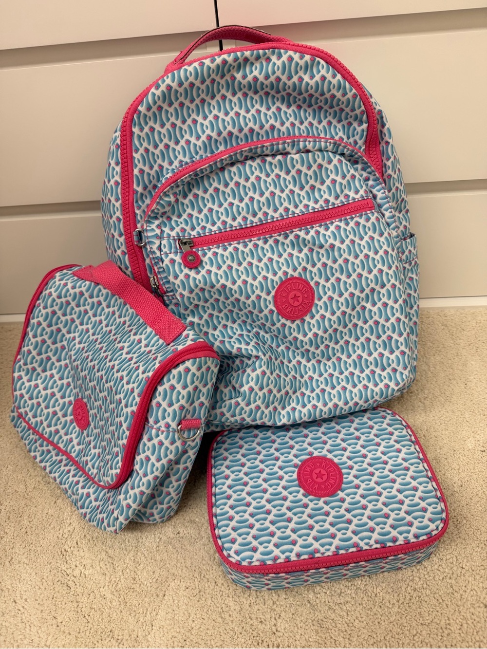 Kipling Kids Blue & Pink Patterned Backpack Set